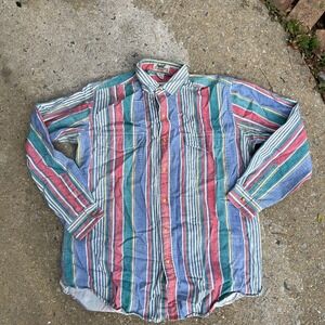 Vintage Impact Men Multi Color Vertical Stripe Cotton Button Down Shirt XLT Tall